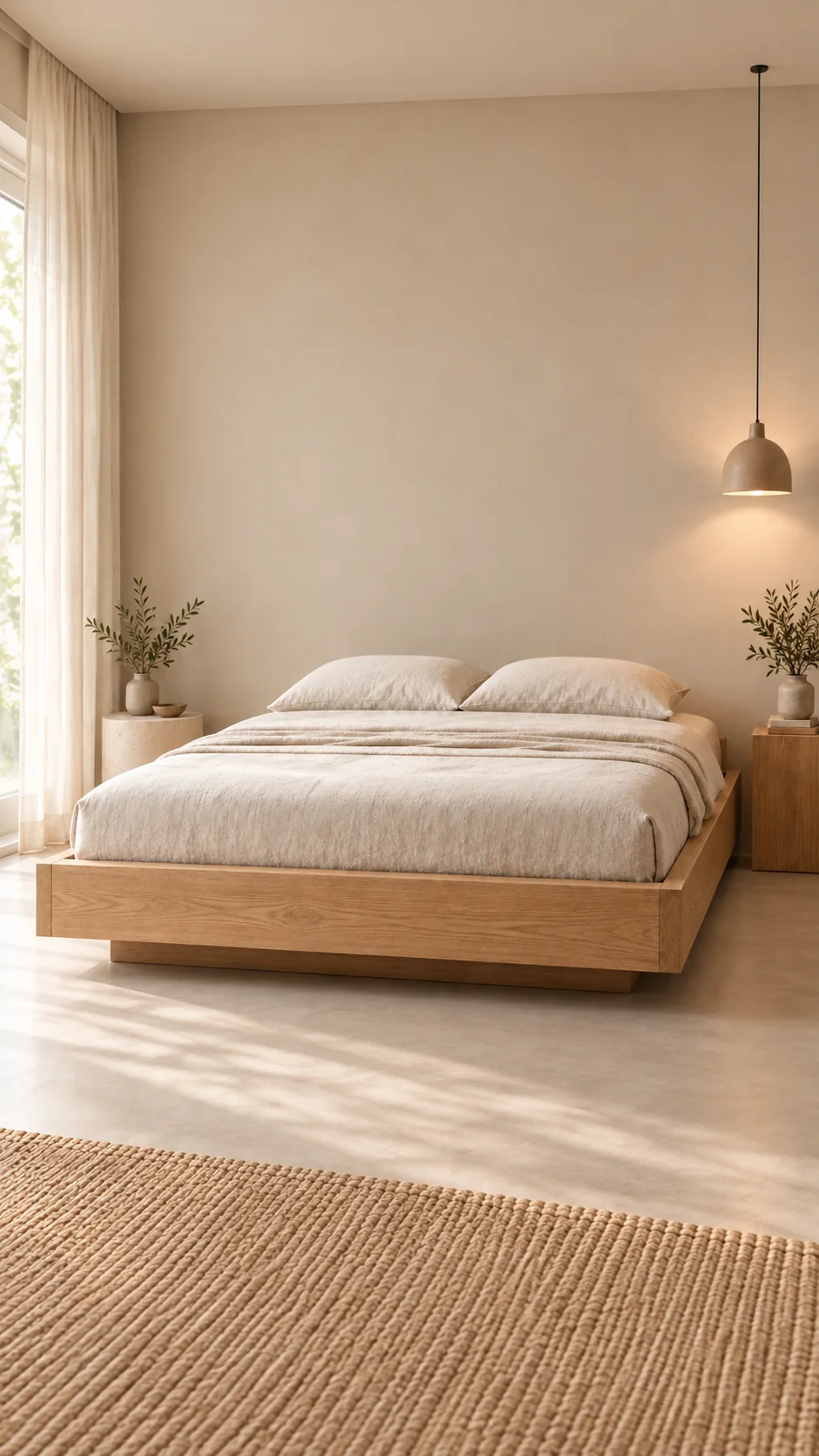 NØR 02: massief eiken bedframe, 160 × 200 cm, met linnen beddengoed