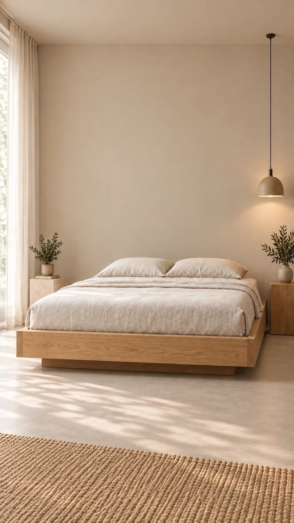 NØR 03: massief eiken bedframe, 180 × 200 cm, met linnen beddengoed