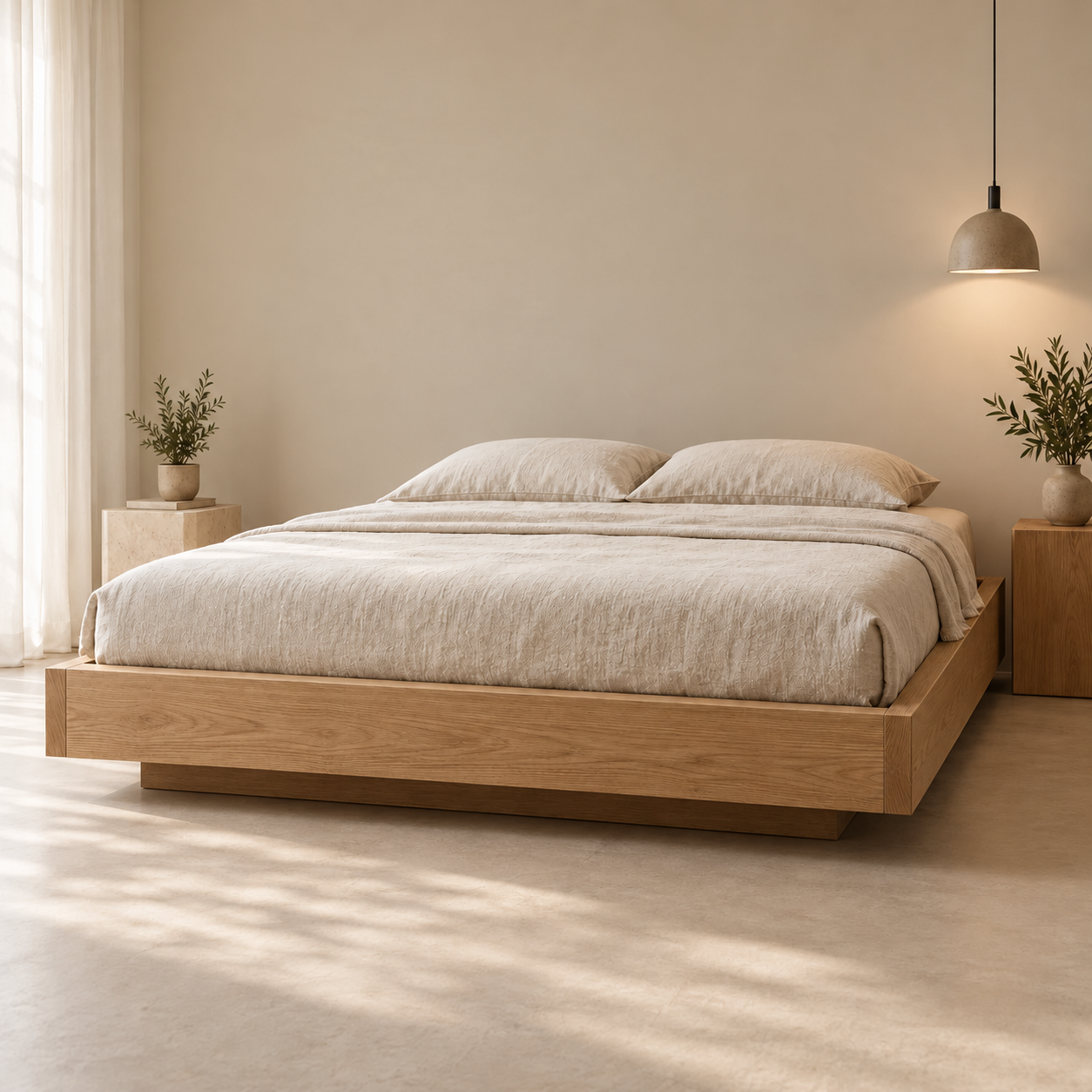 NØR 03 — 180 × 200 cm, massief eiken bedframe